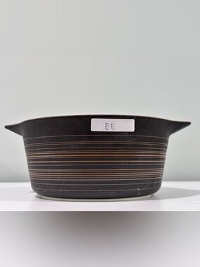 Pyrex Terra 474 Black and Gold Striped Ceramic Serving Bowl